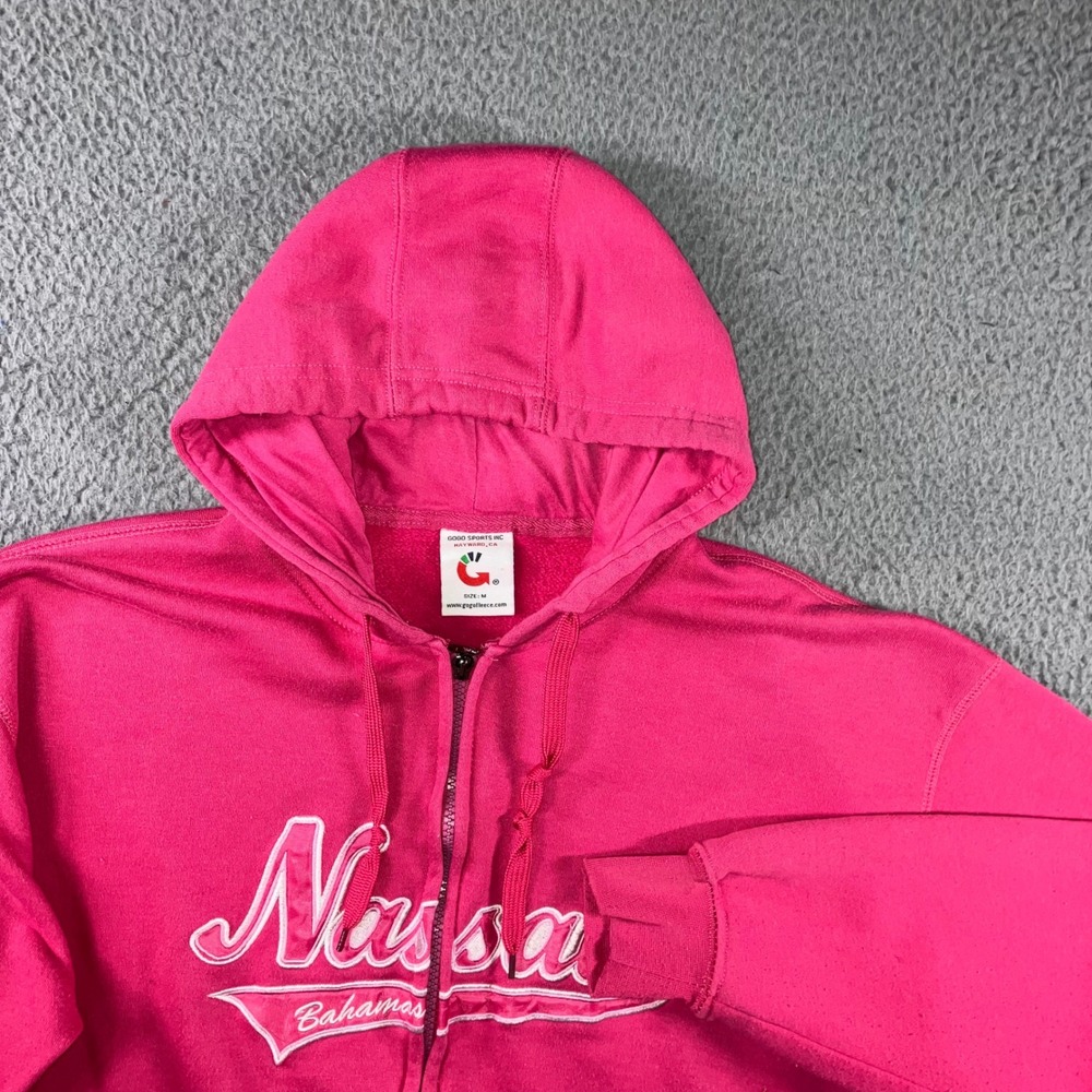Y2k Retro Nassau‎ Bahamas Zip Up Hoodie Women M Pink Graphic Fleece Sweatshirt